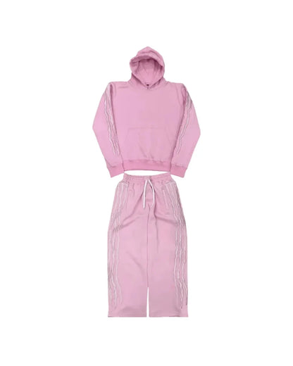 Y2K Baggy Hip - Hop Striped Fleece Tracksuit Set - SWAGWRLD